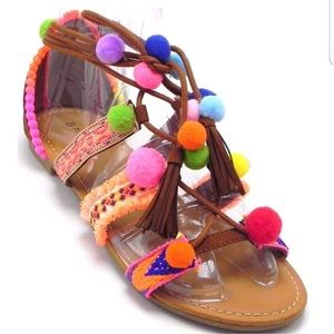 BAMBOO Pom Pom Gladiator Sandals